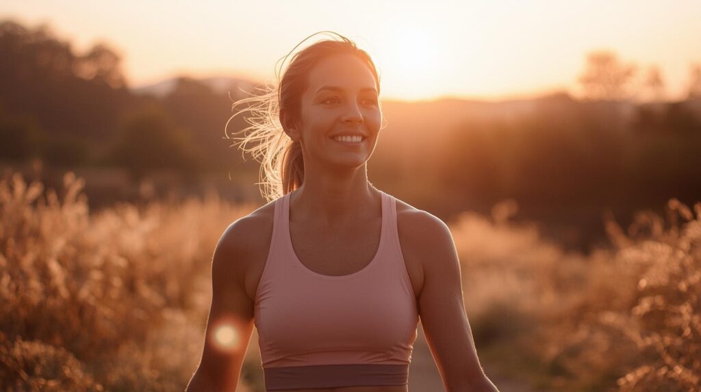 Woman going for a calming walk at sunset