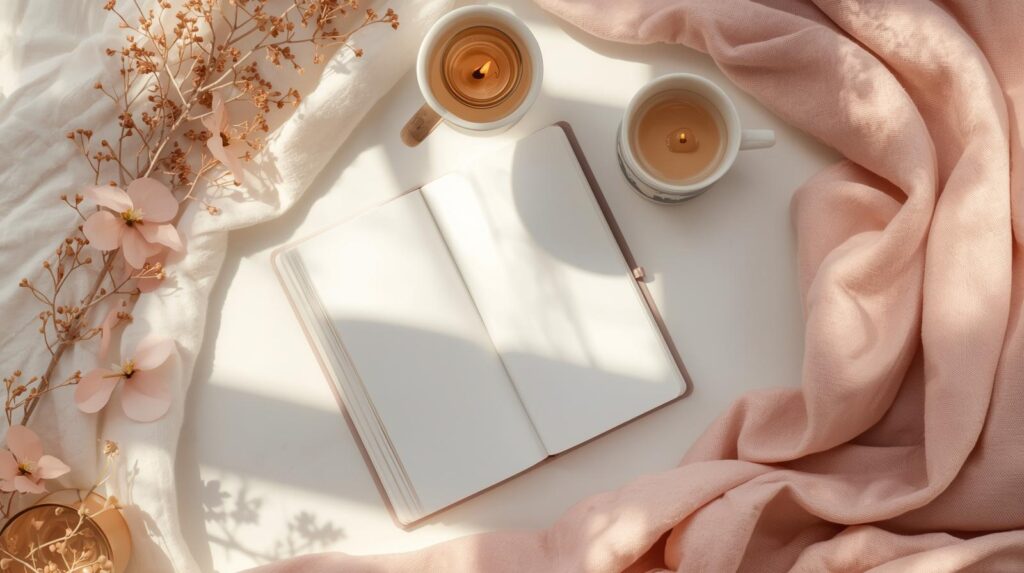 Creating a warm space for the morning with a journal and candles to help plan the day