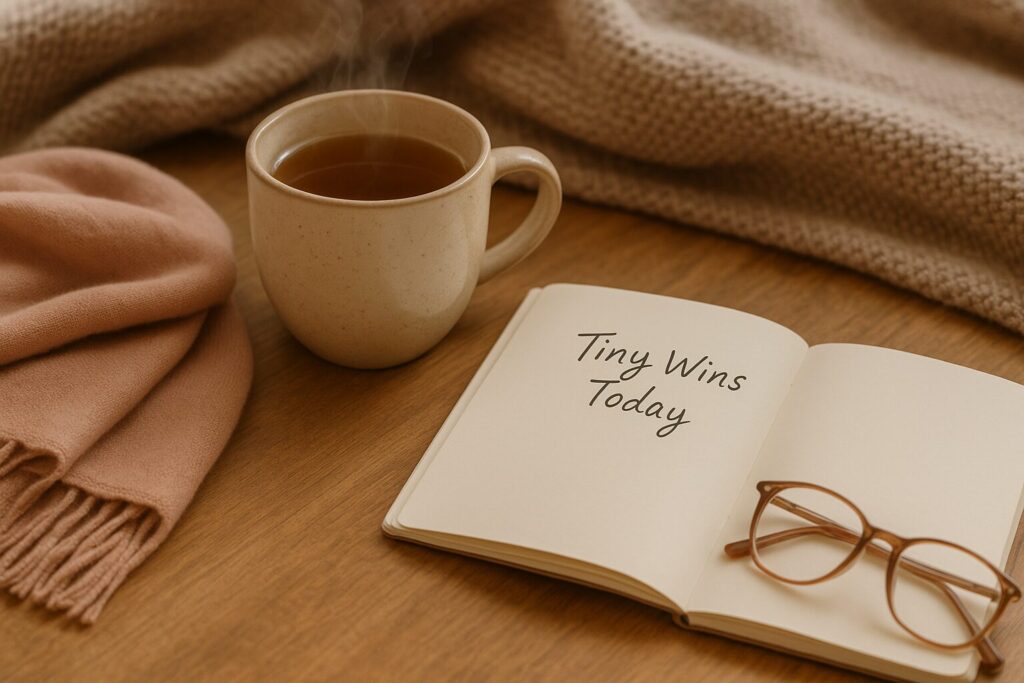 Cozy corner with journal and tea