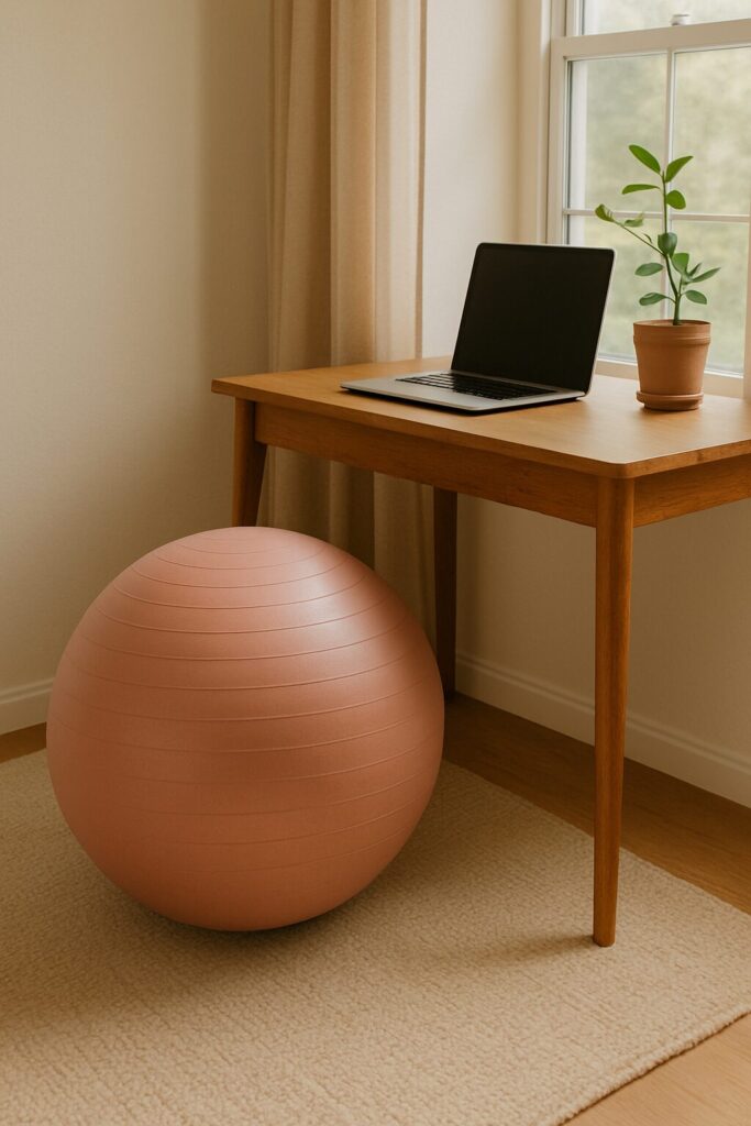 Stability ball in a corner room for working out at home